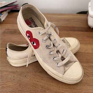 Converse PLAY Comme des Garçons Beige Canvas Sneakers with Red Heart